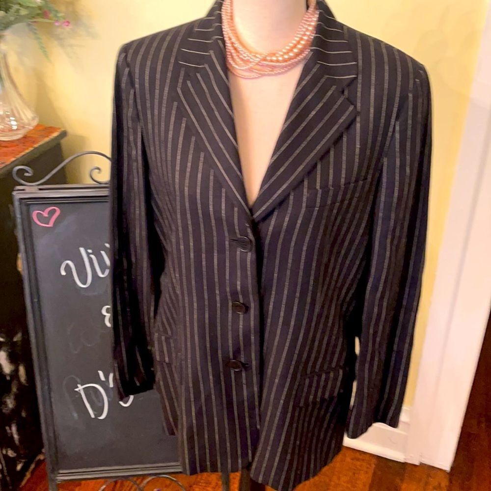 Ralph Lauren Pinstriped Lined Linen Wool Blazer